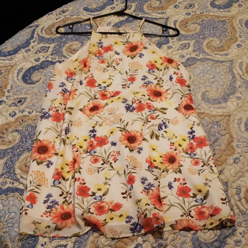 White Floral Summer Dress Small